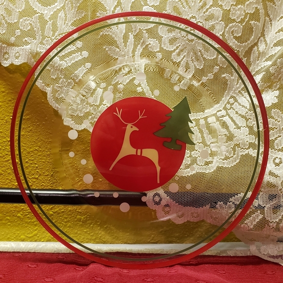 Vtg Dinner Plate Clear Glass Reindeer Holiday Tree - Picture 1 of 5